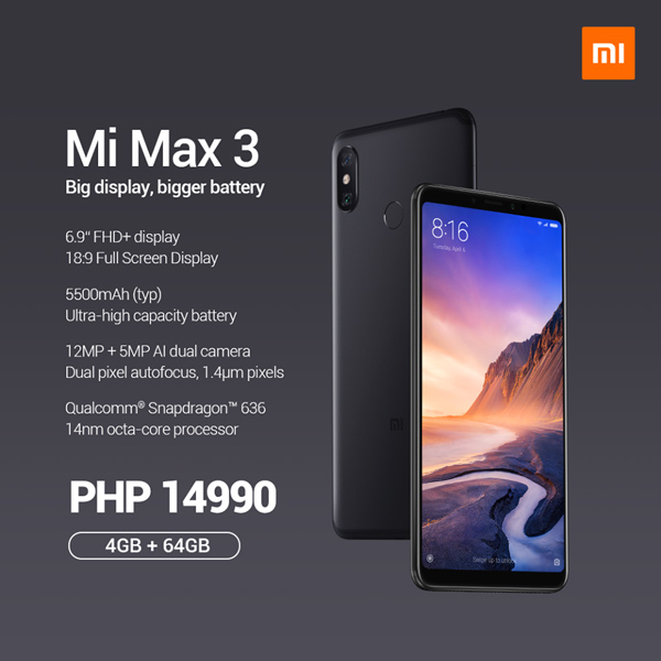 xiaomi mi max 3 price philippines