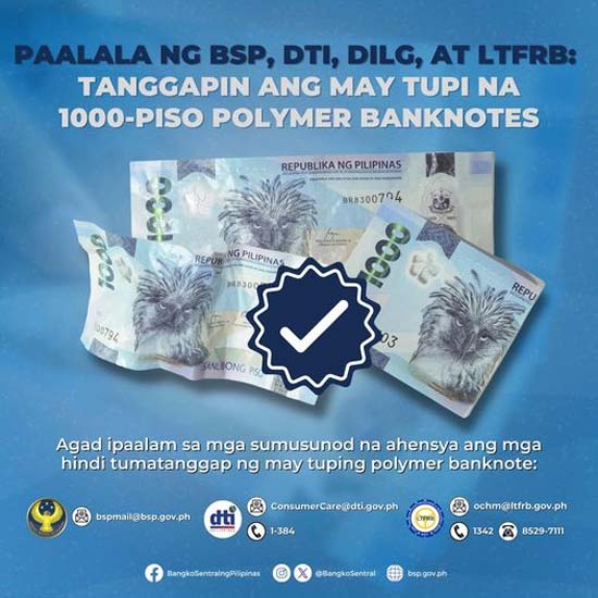 BSP advisory on folded polymer banknotes