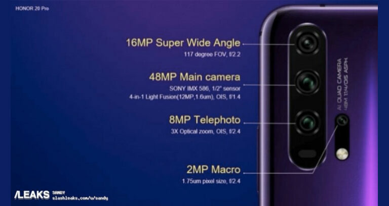 Honor 20 Pro camera specs leak