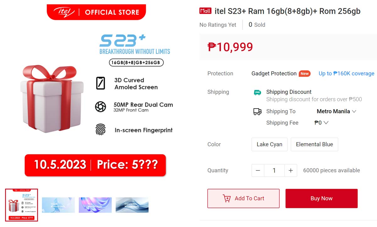 itel S23+ Shopee Page