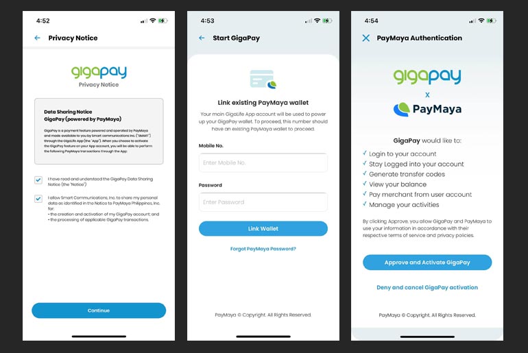 How to link paymaya to gigapay gigalife app
