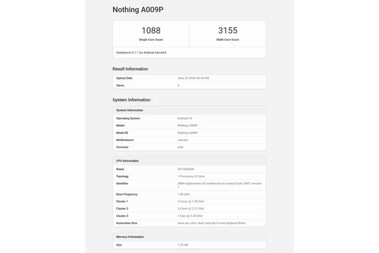 Nothing Phone 4b geekbench