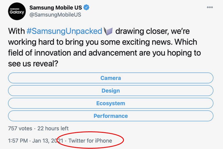 Samsung used an iPhone to tweet Galaxy S21 launch