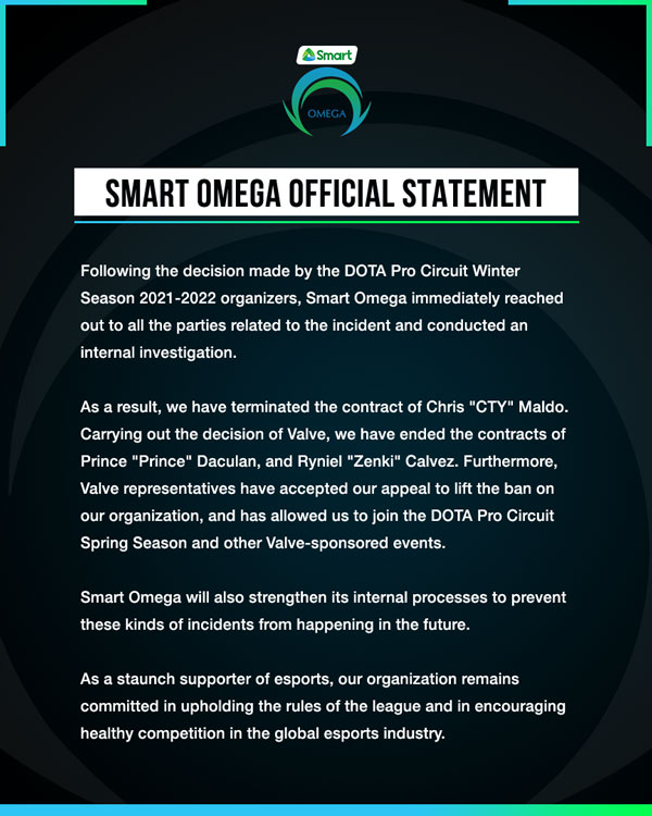 smart omega esports valve ban lifted