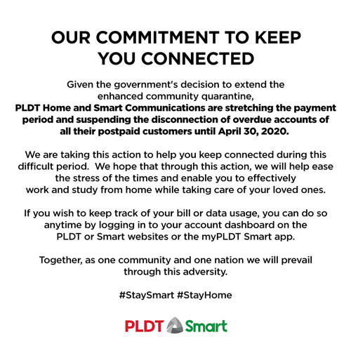 Smart PLDT payment extension announcement