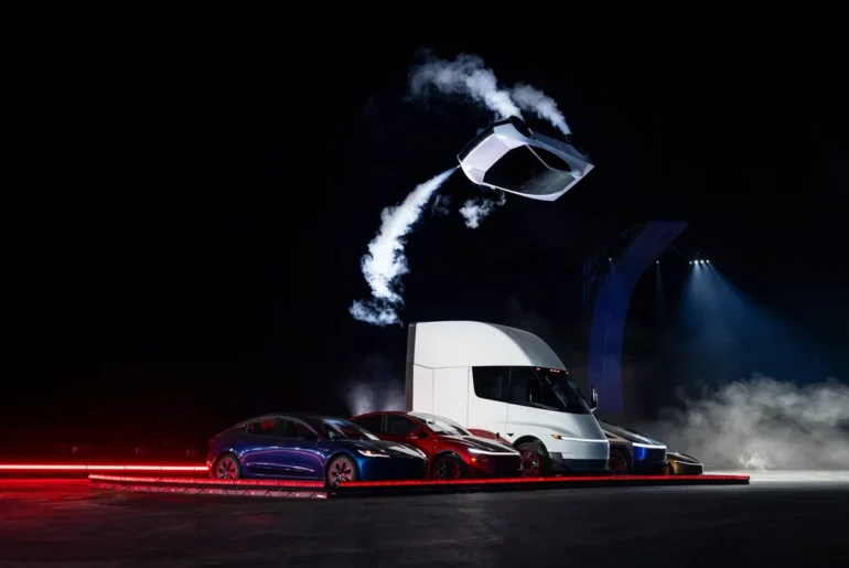 Tesla unveils flying car concept with Roadster demo tesla roadster demo