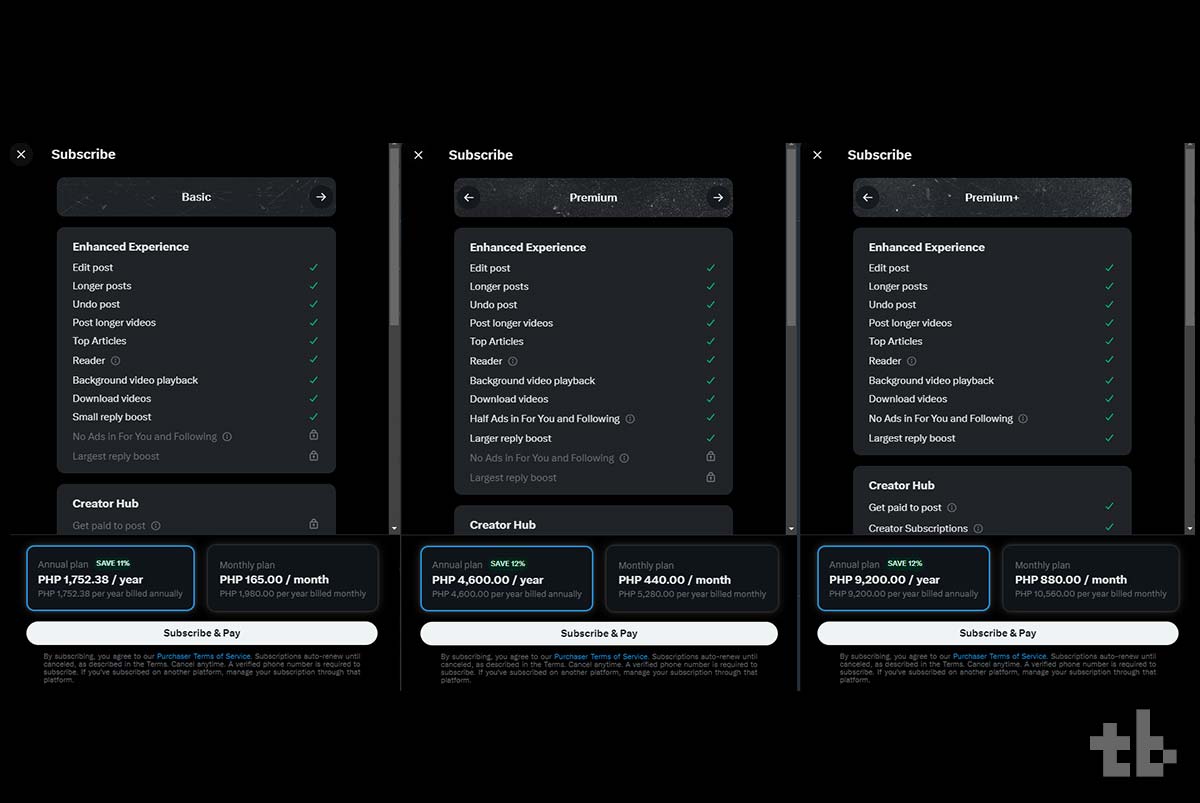 X subscription plans price in the Philippines