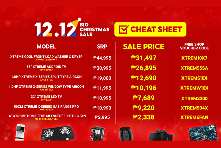 XTREME Appliances Shopee 12.12 cheat sheet